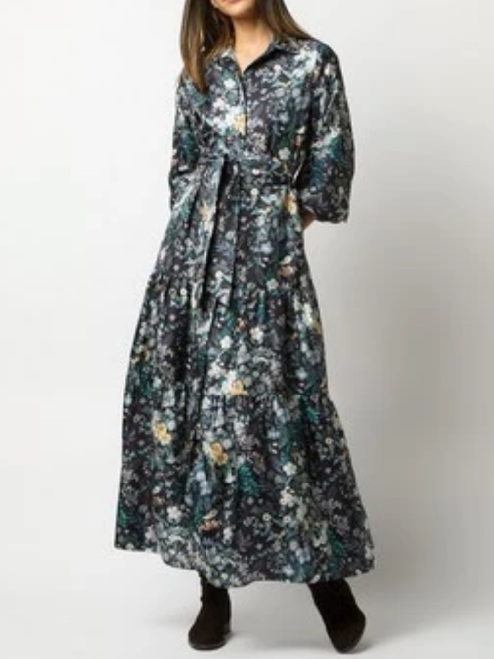 NWT Ann Mashburn Isabella Popover Dress Blue Multi Mary Julie Liberty Silk Small